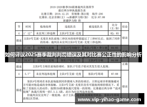如何评议2025赛季裁判判罚错误及其对比赛公正性的影响分析